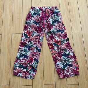 Women’s Floral Print Tencel Wide Leg Pajamas Pants with Pockets Pink XS